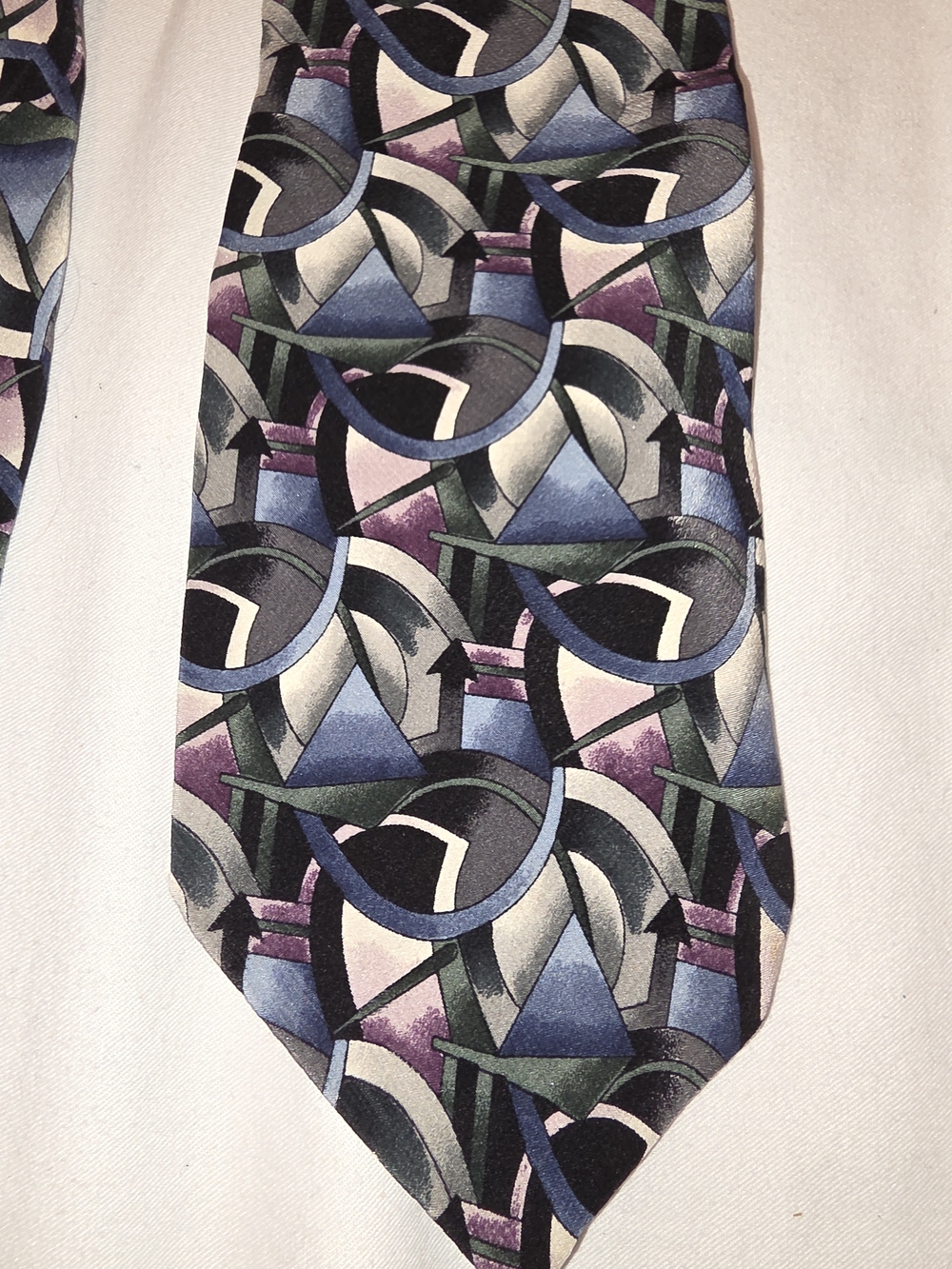 J. Garcia Geometric Pattern Tie in Blue, Purple, Black, Gray, Cream